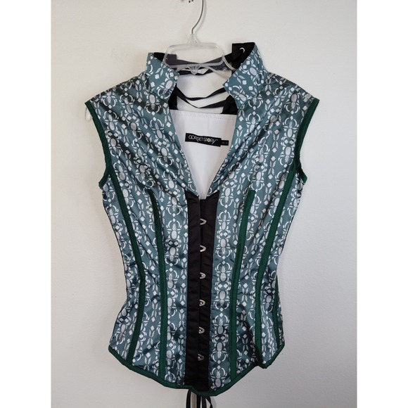 Corset Story Other - Corset Story Green and White Corset Top SizeUK 10 US Med Goth Boho Y2k Whimsical
